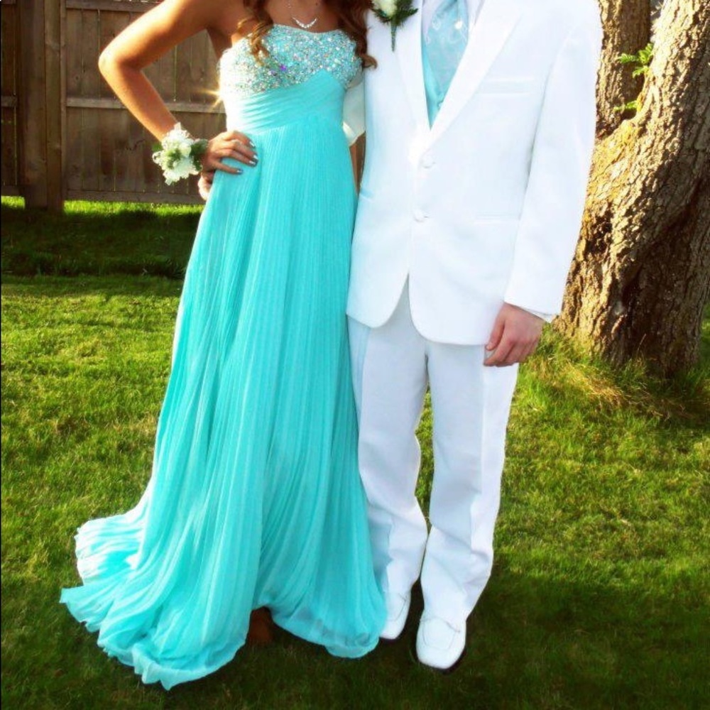 Aqua Prom Girl Dress Embroidery